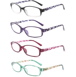 GENERIC 4 Pack Reading Glasses Light Blocking, Fashion Ladies Spring Hinge Readers With Pattern Print, Anti Glare Uv In Blue
