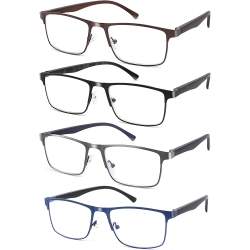 GENERIC 4-Pack Light Blocking Reading Glasses for Men Stylish Metal Frame Readers In Blue