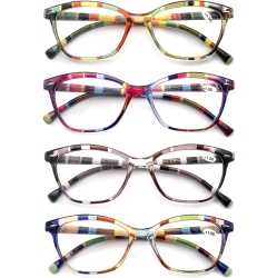GENERIC Reading Glasses Women 4 Pack Colorful Readers, Beautiful Pattern Cat Eye Glasses for Reading Lightweigth