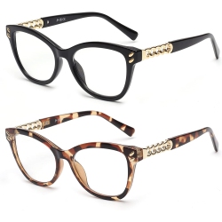 GENERIC 2 Pack Progressive Multifocus Reading Glasses for Women, Cat Eye Light Blocking Readers, Black & Trotoise In Blue