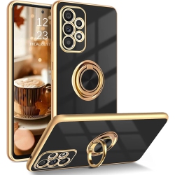 GENERIC Samsung A53 5G Case, A53 5G Case Ring Holder Edge Plating Rotation Kickstand Soft Silicone Tpu Bumper Women