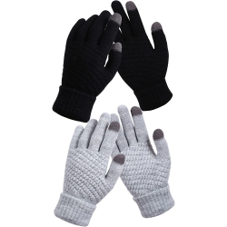 GENERIC 2 Pairs Women's Winter Touch Screen Gloves Warm Fleece Lined Knit Gloves Elastic Cuff Winter Texting Gloves In Multicolor