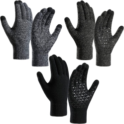 GENERIC Winter Gloves for Women And Men 3 Pairs, Warm Lining Touchscreen Gloves, Anti Slip Knit Driving Gloves In Multicolor