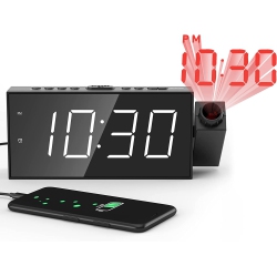 GENERIC Digital Alarm Clock for Bedroom, 180°Projection Fm Radio, Loud Dual Alarms Clock for Heavy Sleepers, Wall