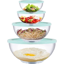 GENERIC Glass Mixing Bowl Set With Lids, 4 Pieces Glass Salad Bowl Set With Lids (0.6Qt, 1.1Qt, 2.2Qt, 4Qt) High Brosilicate