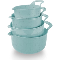 GENERIC Mixing Bowls - 4 Piece Nesting Plastic Mixing Bowl Set With Pour Spouts And Handles (Mint Blue)