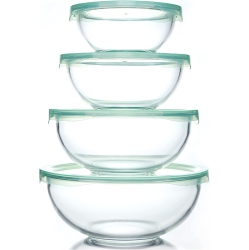 GENERIC Glass Mixing Bowl Set(3.7Qt, 2.5Qt, 1.5Qt, 1Qt), Large Salad Bowl With Lids, Kitchen Nesting Bowls for Baking