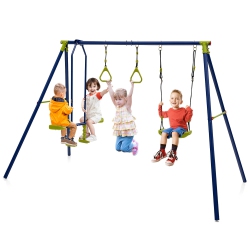 GYMAX 440 Lbs Swing Set 3-In-1 Kids Swing Stand W/ Swing Gym Rings Glider for Backyard