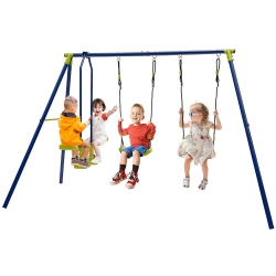 GYMAX 440 Lbs Swing Set 2-In-1 Kids Swing Stand W/ Two Swings & One Glider for Backyard