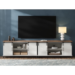 WAMPAT Farmhouse Tv Stand for Tvs Up to 85" Set Of 2, Sliding Barn Door Entertainment Center Cabinet Table \w Storage& Adjustable Shelves for Living