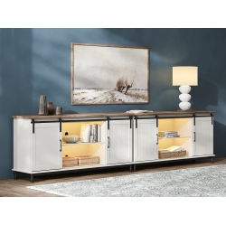 WAMPAT Farmhouse Led Tv Stand for Tvs Up to 85" Set Of 2, Sliding Barn Door Entertainment Center Cabinet Table \w Storage& Adjustable Shelves For