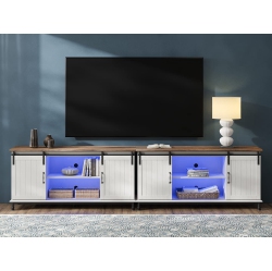 WAMPAT Farmhouse Led Tv Stand for Tvs Up to 85" Set Of 2, Sliding Barn Door Entertainment Center Cabinet Table \w Storage& Adjustable Shelves For