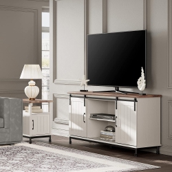 WAMPAT Farmhouse Living Room Furniture Set Of 2, 59" Sliding Barn Door Tv Stand Set With 42" Matching Storage Cabinet/sideboard & Oak, Wood And Metal