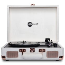 ARKROCKET Curiosity Bluetooth Turntable Retro Suitcase 3-Speed Record Player With Built-In Speakers -Cream Velvet