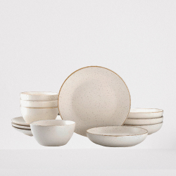 MAISON NEUVE - 12 Piece Round Kitchen Dinnerware Set, Dishes, Plates, Bowls, Service for 4, (White)