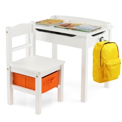 GYMAX Kids Table And Chair Set Wood Activity Study Desk W/ Storage Drawer Hook