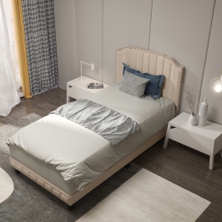 GYMAX Twin/full/queen Upholstered Bed Frame With Linen Fabric Vertical Lines Rivets Headboard