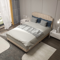 GYMAX Twin/full/queen Upholstered Bed Frame With Linen Fabric Vertical Lines Rivets Headboard