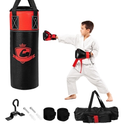 GYMAX 11Lbs Kids Punching Boxing Bag Set W/ Hand Wraps Punching Gloves Bag Hook Hanging