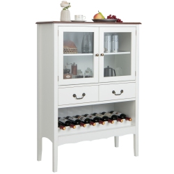 GYMAX 2-Door Liquor Coffee Bar Cabinet Freestanding Buffet Sideboard Wine Rack Drawers