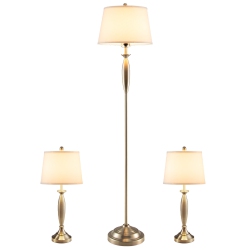 GYMAX Lamp Set 3-Piece Modern Home Living Room Bedroom Nickel Finish Lamps
