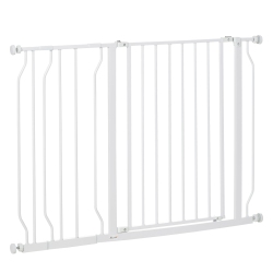 PAWHUT 30"- 45" Extra Wide Dog Gate With Door, Double Locking System, Easy Install Pet Gate for Stairs, Hallways, And Doorways In White