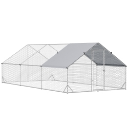 PAWHUT Metal Chicken Coop, Walk-In Large Chicken Run, Poultry Cage for 12-18 Hen, Duck, Rabbit \w Water- And Uv-Protection Cover, for Backyard