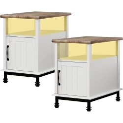 WAMPAT 2-Pack Set Farmhouse End Tables \w Led Lights Living Room, Premium Wood Accent End Side Tables \w Open Storage for Living Room And