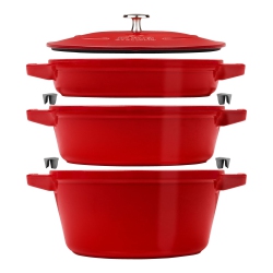 STAUB Stackable Set Stackable Set Medium 4 Piece Cast Iron, Cherry
