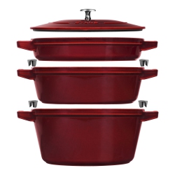STAUB Stackable Set Stackable Set Large 4 Piece Cast Iron, Grenadine-Red