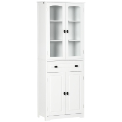 HOMCOM 63" Kitchen Pantry Cabinet, Freestanding Kitchen Pantry Storage Cabinet With Glass Doors, Drawer And Adjustable Shelves In White