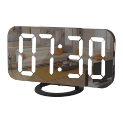 AXGEAR Digital Mirror Alarm Clock Large Led Display With Dual USB Charger Ports for Home - In Black