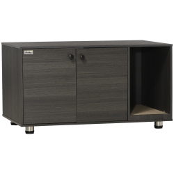 PAWHUT Cat Litter Box Enclosure, Industrial Hidden Cat Washroom Furniture, End Table \w Double Doors And Scratching Pad for Living Room, Bedroom