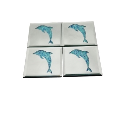 ELEGANCE Dolphin Mirror Coaster Set Of 4 In Blue