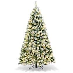 COSTWAY 6Ft Pre-Lit Premium Snow Flocked Hinged Artificial Christmas Tree W/ 250 Lights