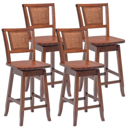 COSTWAY Set Of 4 Swivel Bar Stools Counter Height Rubber Wood Pub Chairs W/ Rattan Back