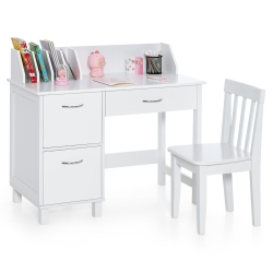COSTWAY Kids Wooden Study Desk & Chair Writing Table W/drawer Storage Cabinet