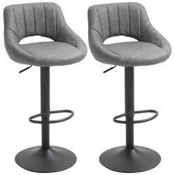 HOMCOM Bar Stools Set Of 2, Swivel Counter Height Barstools \w Adjustable Height, Faux Leather Upholstered Bar Chairs \w Round Metal Base And