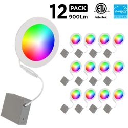 BAZZ Smart Home 6-In Wi-Fi RGB Tunable Slim Disk Led Recessed Light Kit (12-Pack), White, Sldsk6RGBtnwwfx12