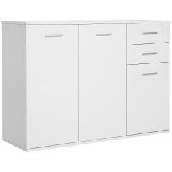 HOMCOM High Gloss Sideboard With 2 Drawers And 3 Doors, Buffet Cabinet With Adjustable Shelf, Coffee Bar Cabinet With Storage In White