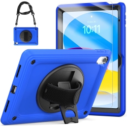 DOLAER T Ipad 10Th Generation Case 2022 With Screen Protector Heavy Duty Rugged Case With Pencil Holder Stand for Ipad 10Th Gen 10.9 Inch In Blue