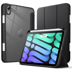 DOLAER J Case for Ipad Mini 6 (8.3-Inch 2021 Model) \w Pencil Holder, Clear Transparent Back Shell Slim Stand Shockproof Tablet Cover, Auto