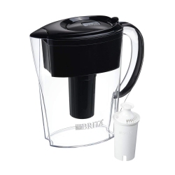 BRITA Space Saver Water Filter Pitcher With 1 Replacement Filter, Black, 6 Cup