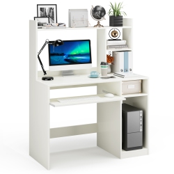 TOPBUY Computer Desk With Storage Shelf Wooden Writing Desk W/ Hutch Office Desk With Cpu Stand & Keyboard Tray