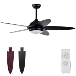 TOPBUY 52" Ceiling Fan With Light And Remote Control Indoor Modern Ceiling Fan With Quiet Reversible Etl Motor Black/silver/white