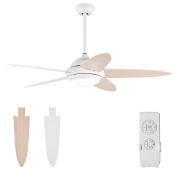 TOPBUY 52" Ceiling Fan With Light And Remote Control Indoor Modern Ceiling Fan With Quiet Reversible Etl Motor Black/silver/white