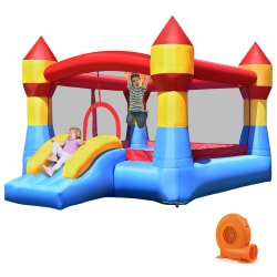 COSTWAY Inflatable Bounce House Castle Jumper Moonwalk Playhouse Slide With 550W Blower