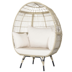 COSTWAY Patio Oversized Rattan Egg Chair Lounge Basket With 4 Cushions for Indoor Outdoor