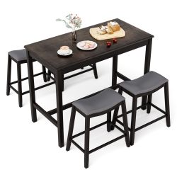 TOPBUY Dining Table Set for 4 Kitchen Counter Height Table With 4 Stools 5 Piece Bistro Table Set Rubber Wood Pub Dinner Table Set