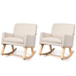 GYMAX Set Of 2 Mid Century Fabric Lounge Chair Upholstered Accent Armchair Rocking Chair In Beige